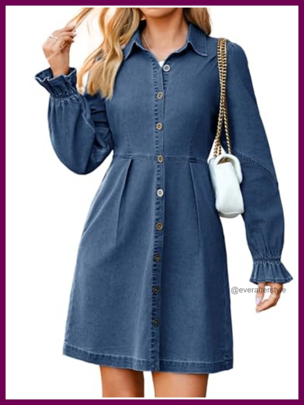 Denim Mini Dress Long Sleeve Button Down Babydoll Western